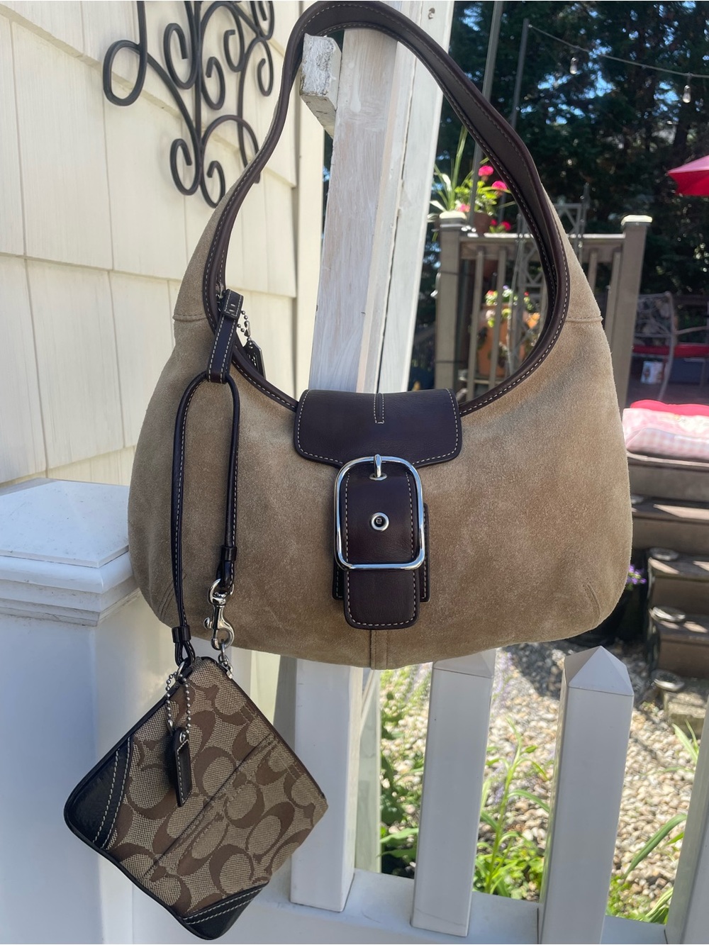 Coach rare suede ergo hobo soho beige Shoulder Bag with Brown Leather Trim and